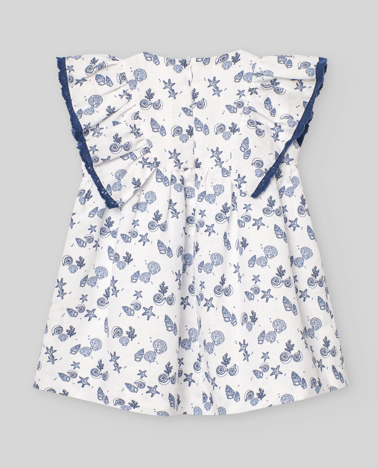 Vestido blanco/azul ¨RIAS¨para niña de marca Paz Rodriguez