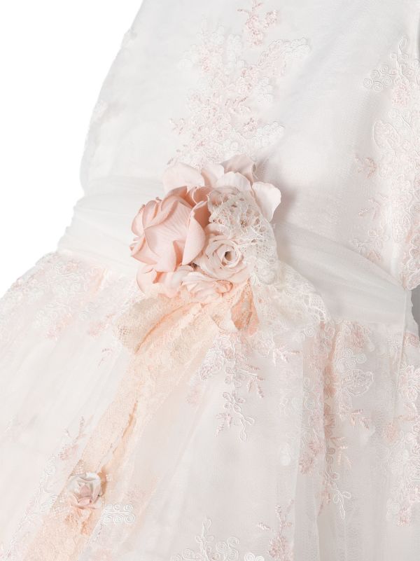 Vestido de ceremonia con bordado de flores rosas 940 para niñas de la marca MIMILÚ