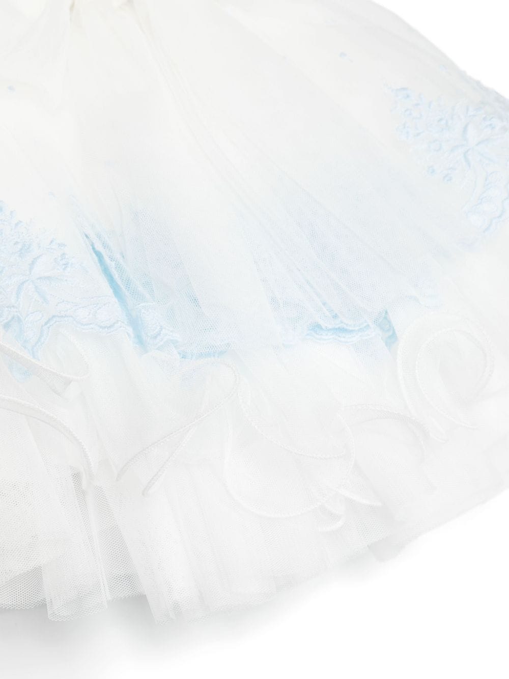 Vestido de ceremonia 394 con bordado azul floral para niña de la marca MIMILÚ