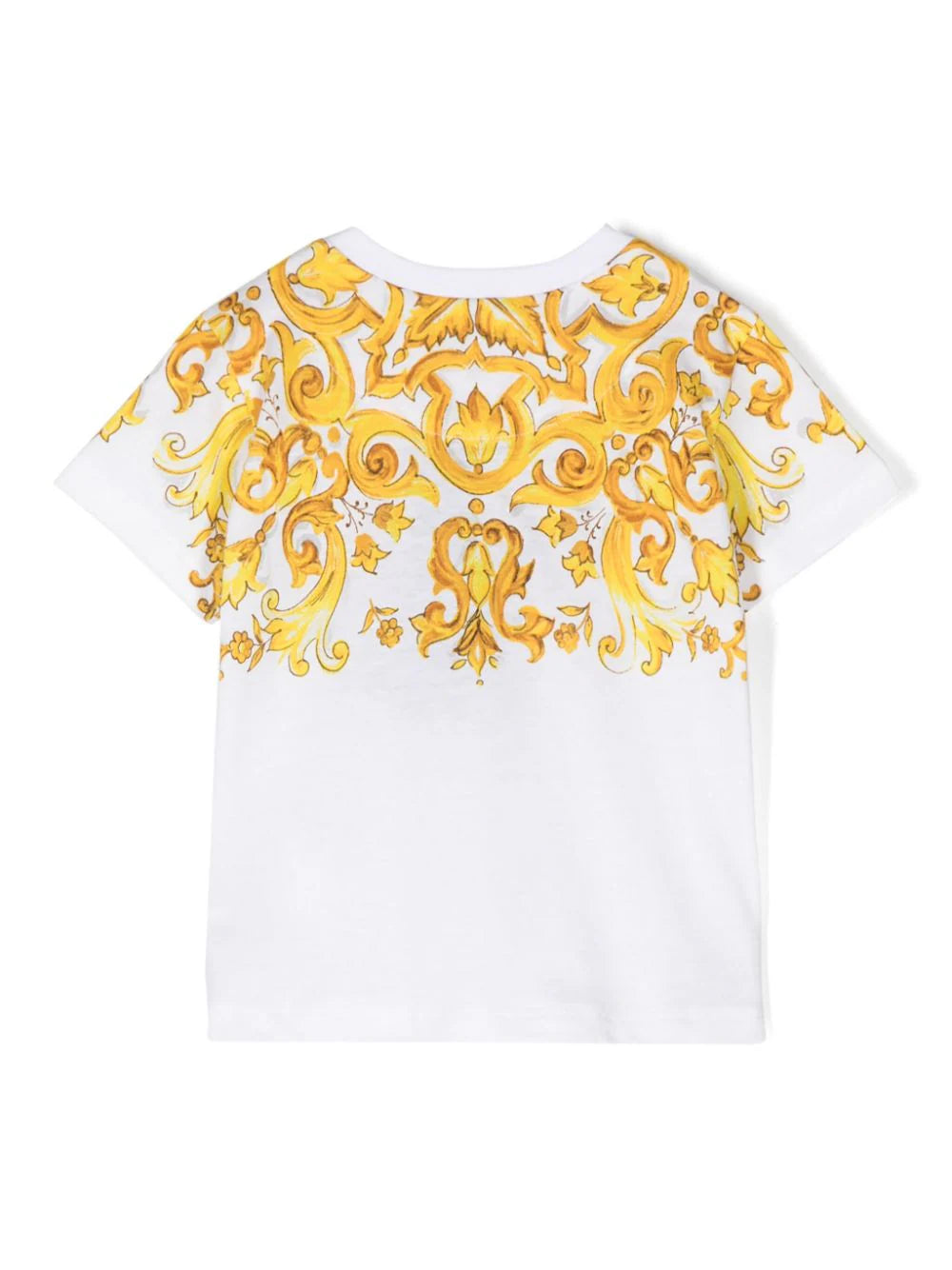 Camiseta de algodón para niña con estampado mayólica amarillo y logo Dolce & Gabbana Kids