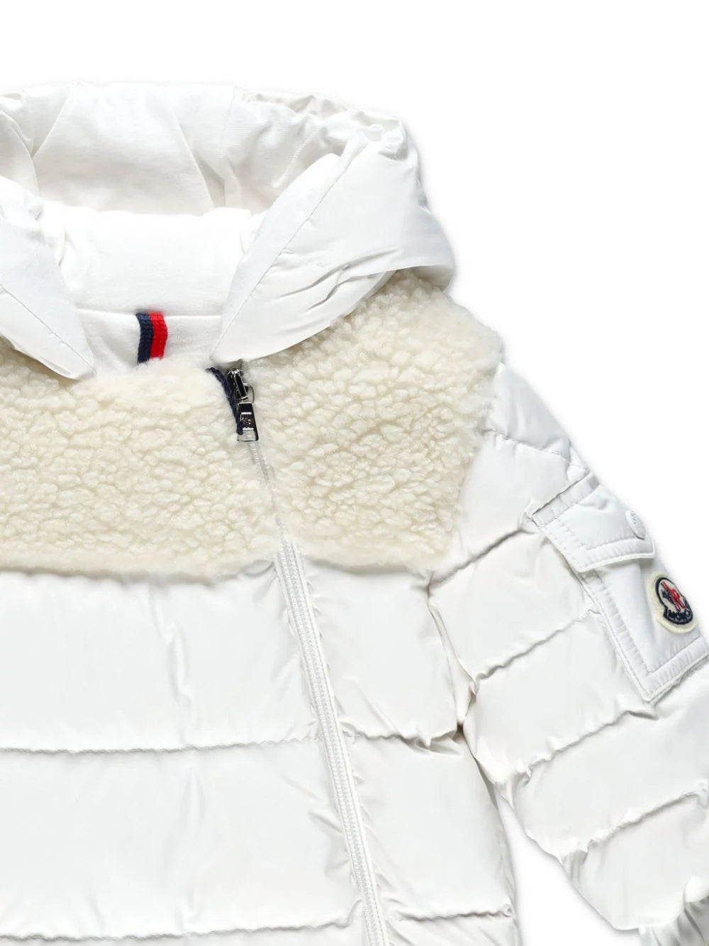 Pelele plumífero blanco con capucha de la marca MONCLER para niña