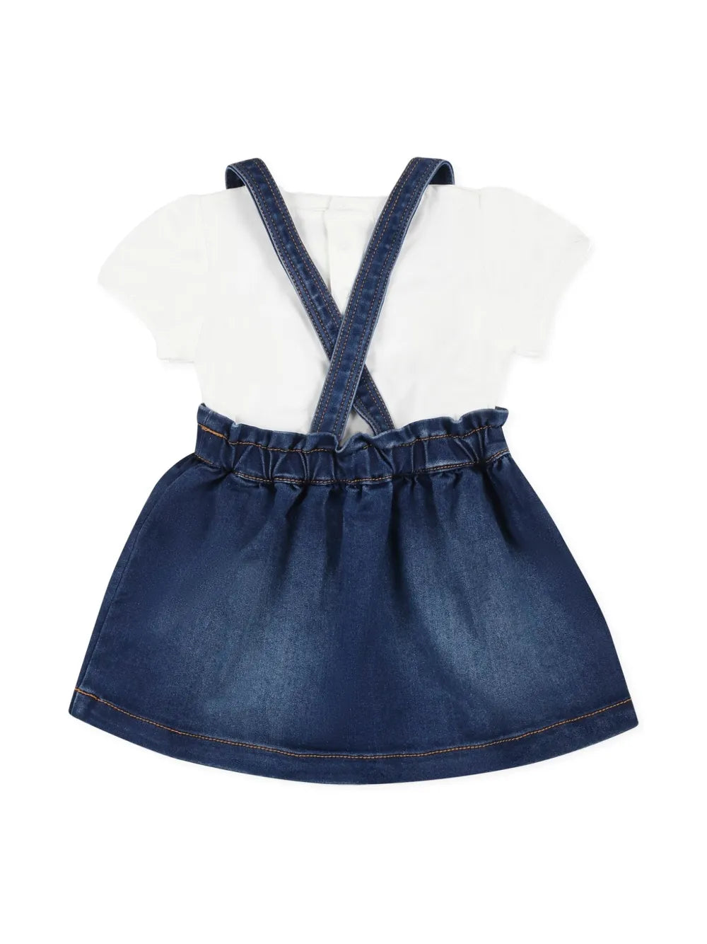 Set para niña de vestido de denim con Teddy Bear y camiseta blanca MOSCHINO