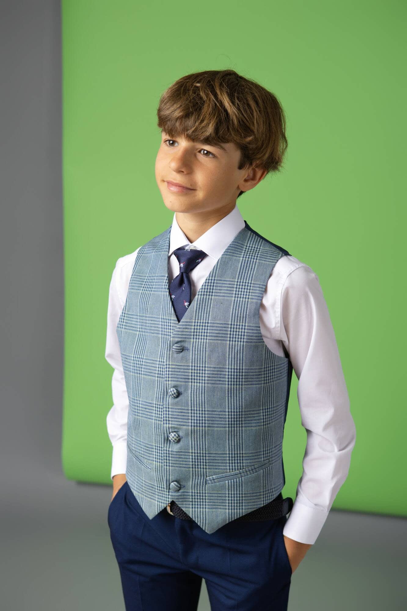 Traje completo Florencia con americana azul marino y chaleco gris para el niño NOVA DRIMA