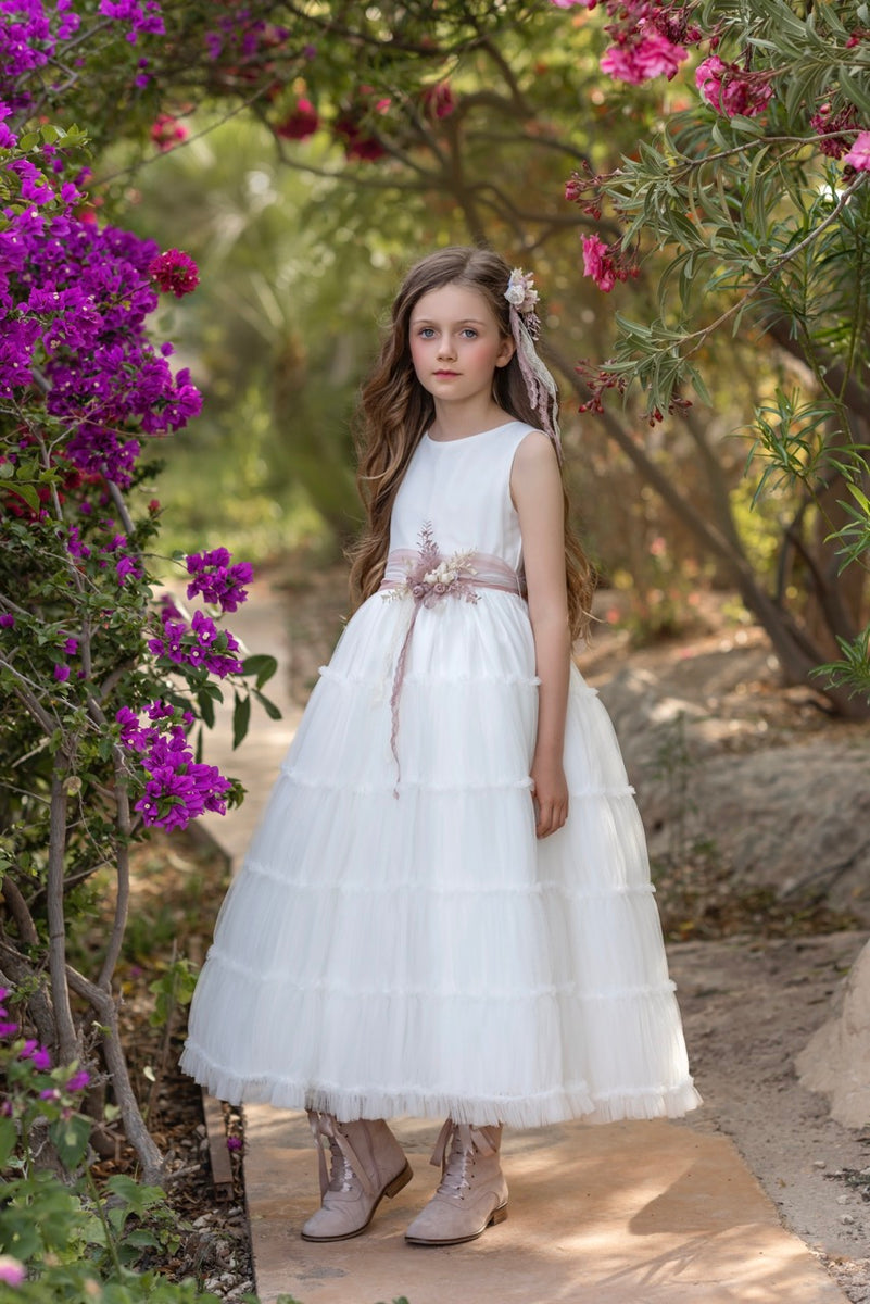 Vestido de comunión para niña con lazada Laura Coordinanos – Modini Shop