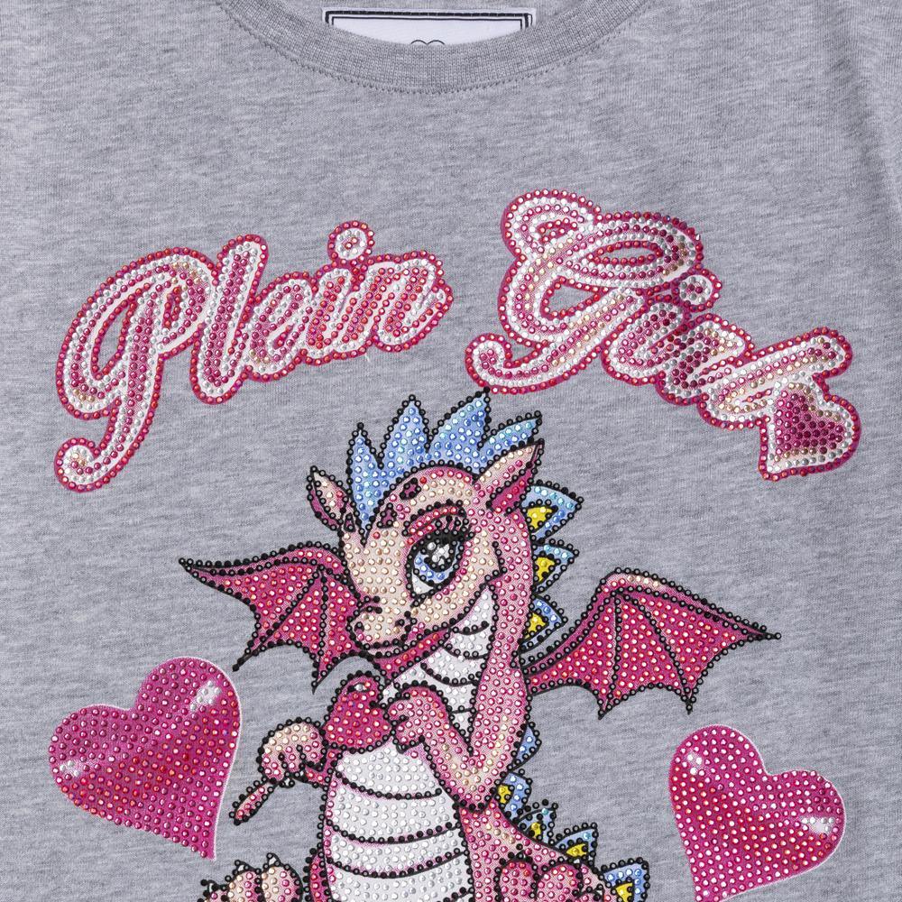CROPA PARA NIÑOS - CAMISETA GRIS CON DRAGON NIÑA PHILIPP PLEIN - Modini Shop