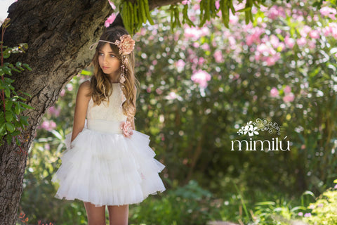 Vestido de ceremonia blanco 121 para niñas de la marca MIMILÚ