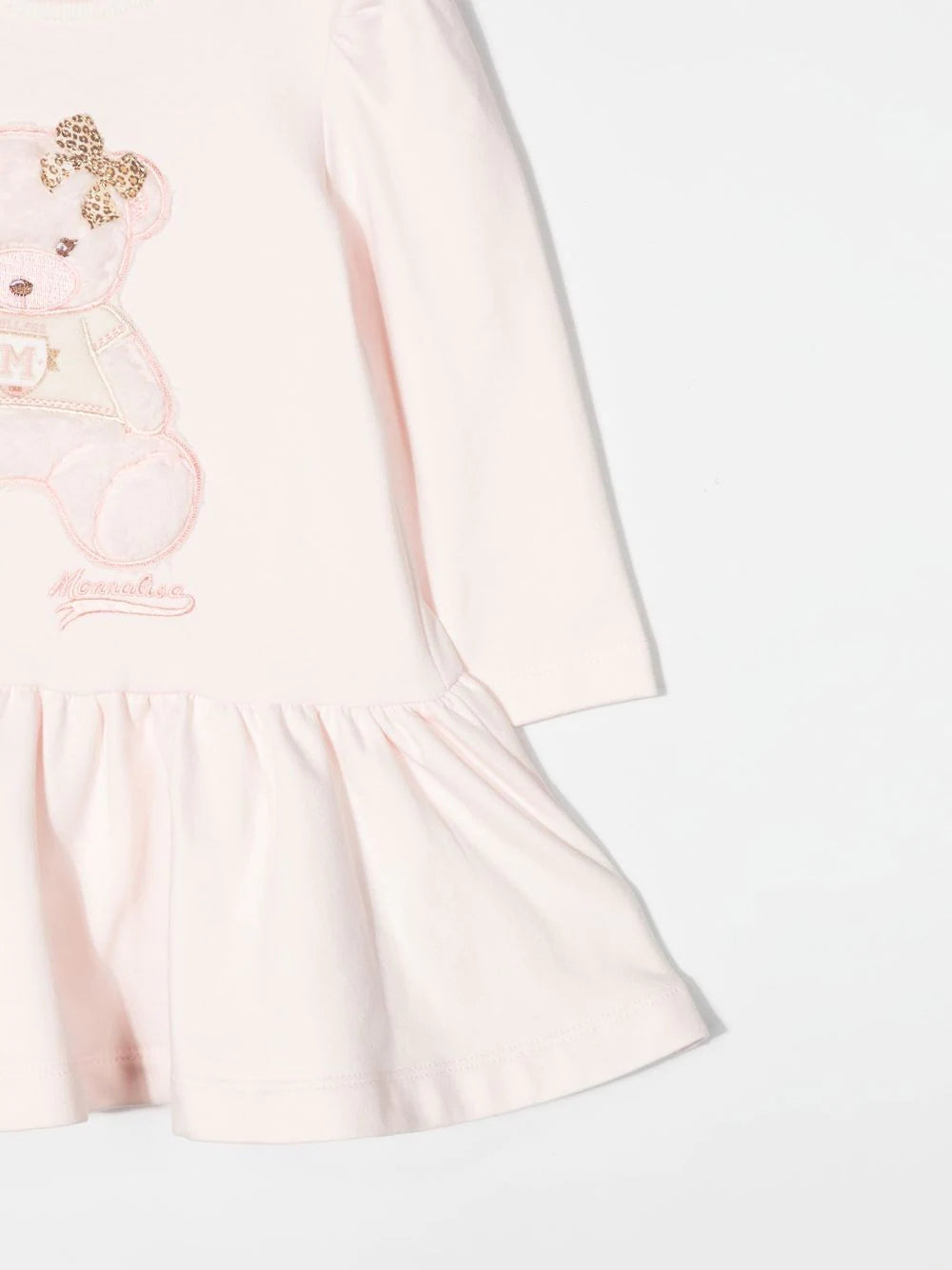 Children's clothing - long sleeve dress with teddy bear patch MONNALISA