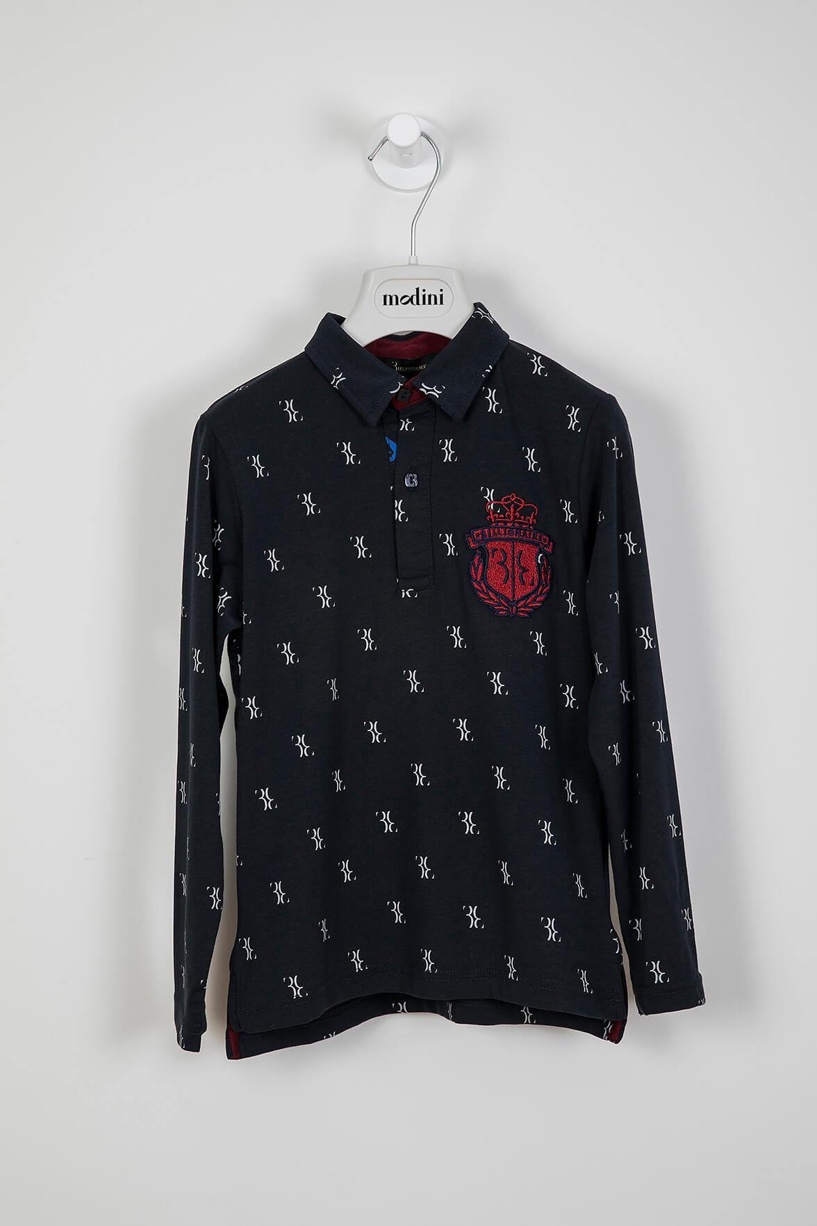 ROPA PARA NIÑOS - Polo azul marino con manga larga estampado Billionaire "Lord Daniel" - Modini Shop