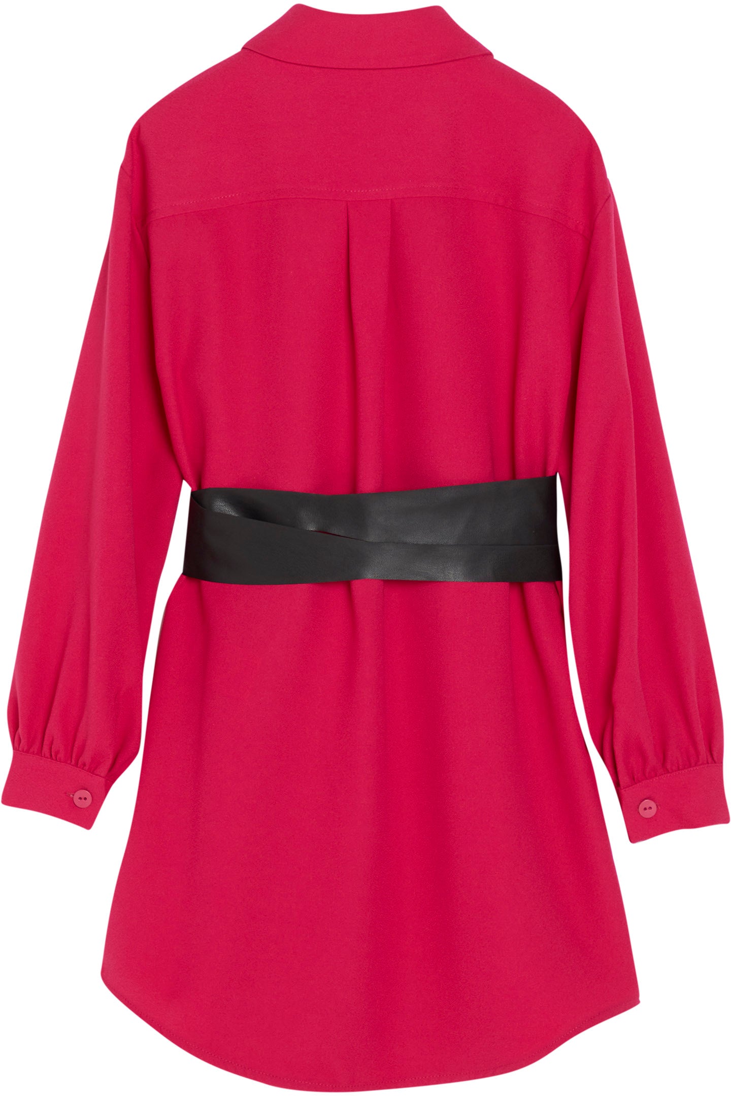 Vestido fuxia con cinturón en manga larga de la marca LIUJO