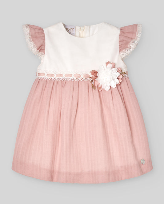 Vestido rosa/crudo para bebé niña de la marca PAZ RODRIGUEZ