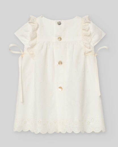 Vestido blanco con bragita y gorro para bebé niña de la marca Paz Rodriguez