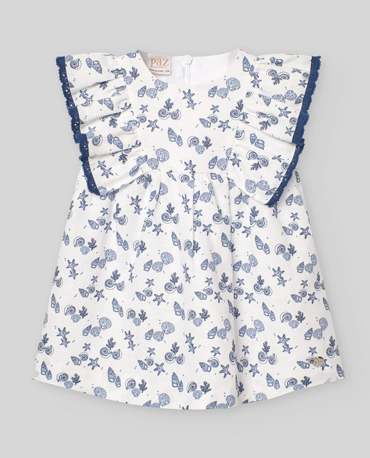 Vestido blanco/azul ¨RIAS¨para niña de marca Paz Rodriguez