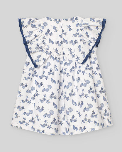 Vestido blanco/azul ¨RIAS¨para niña de marca Paz Rodriguez