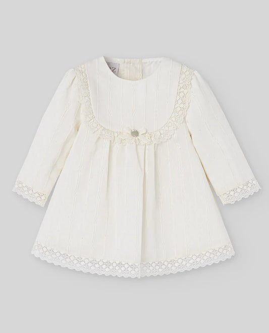 Vestido de algodón blanco de manga larga  para bebé niña Paz Rodriguez