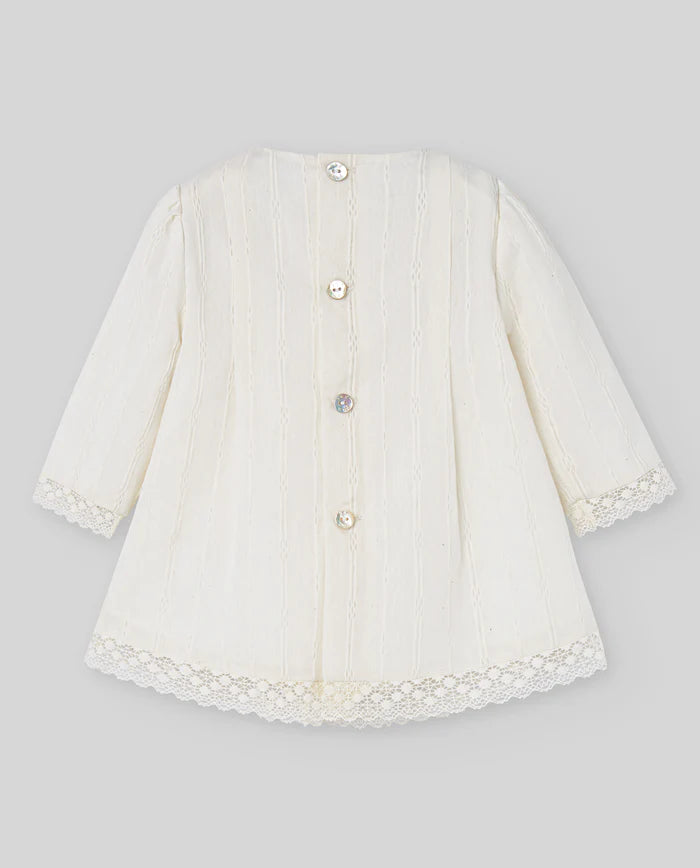 Vestido de algodón blanco de manga larga  para bebé niña Paz Rodriguez