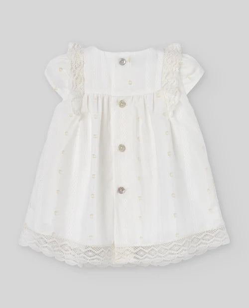 Vestido de algodón blanco de manga corta con braguitas para bebé niña Paz Rodriguez