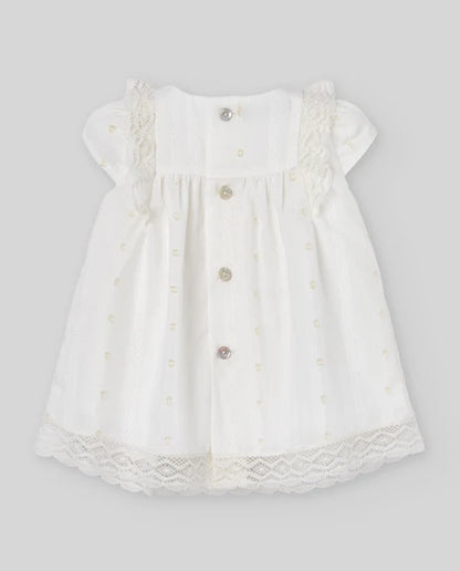 Vestido de algodón blanco de manga corta con braguitas para bebé niña Paz Rodriguez