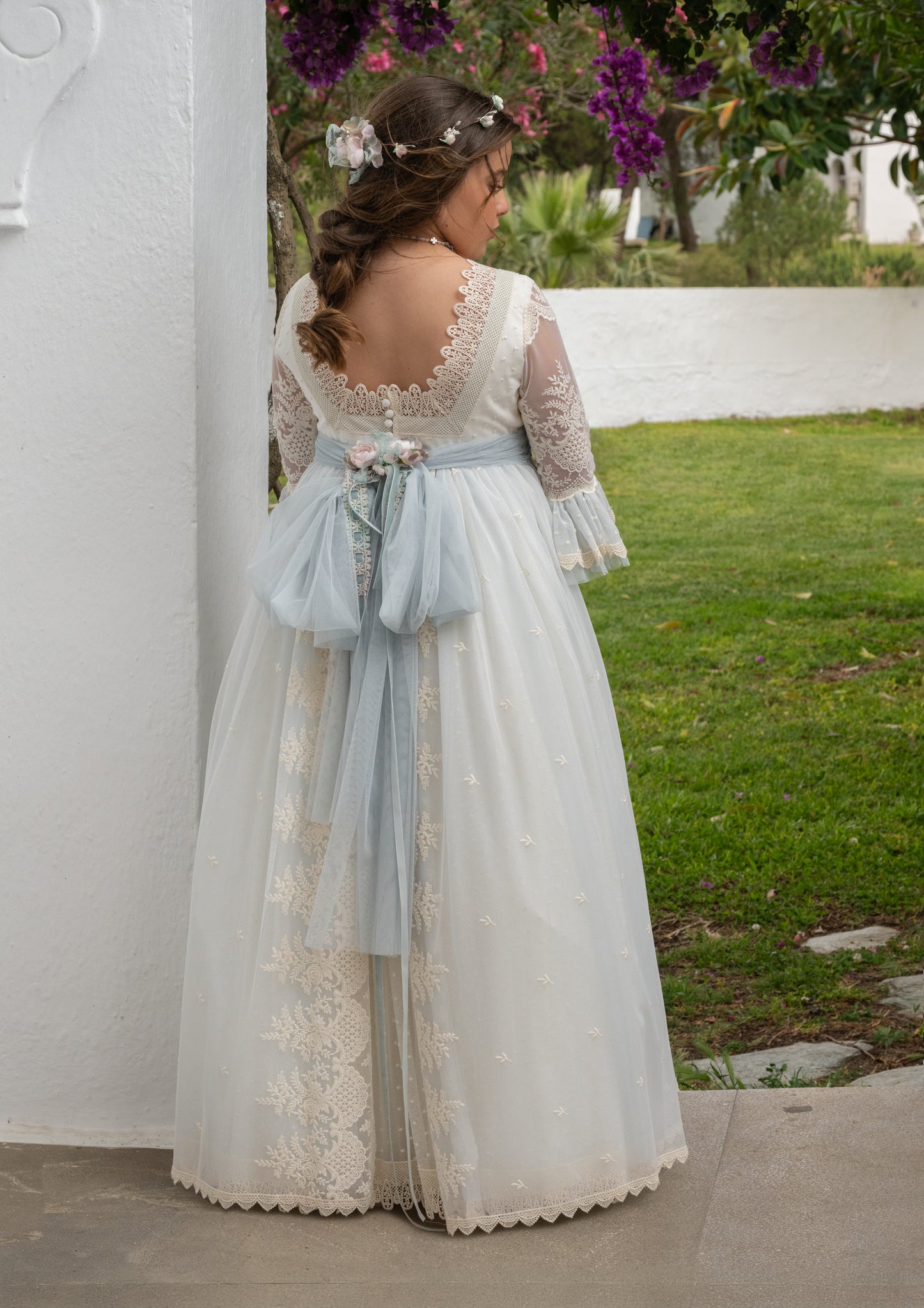 CAYETANA communion dress for girl of the brand Manuela (flower crown included)