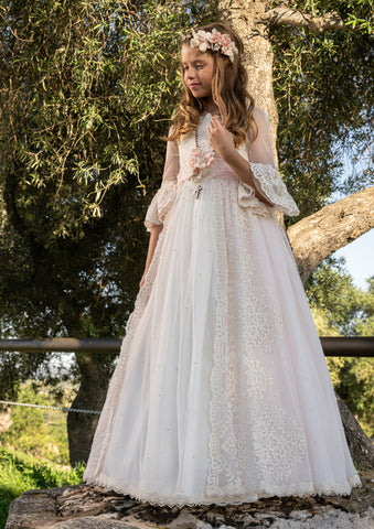 Vestido CATALINA de comunión para niña de la marca Manuela (corona de flores incluida)