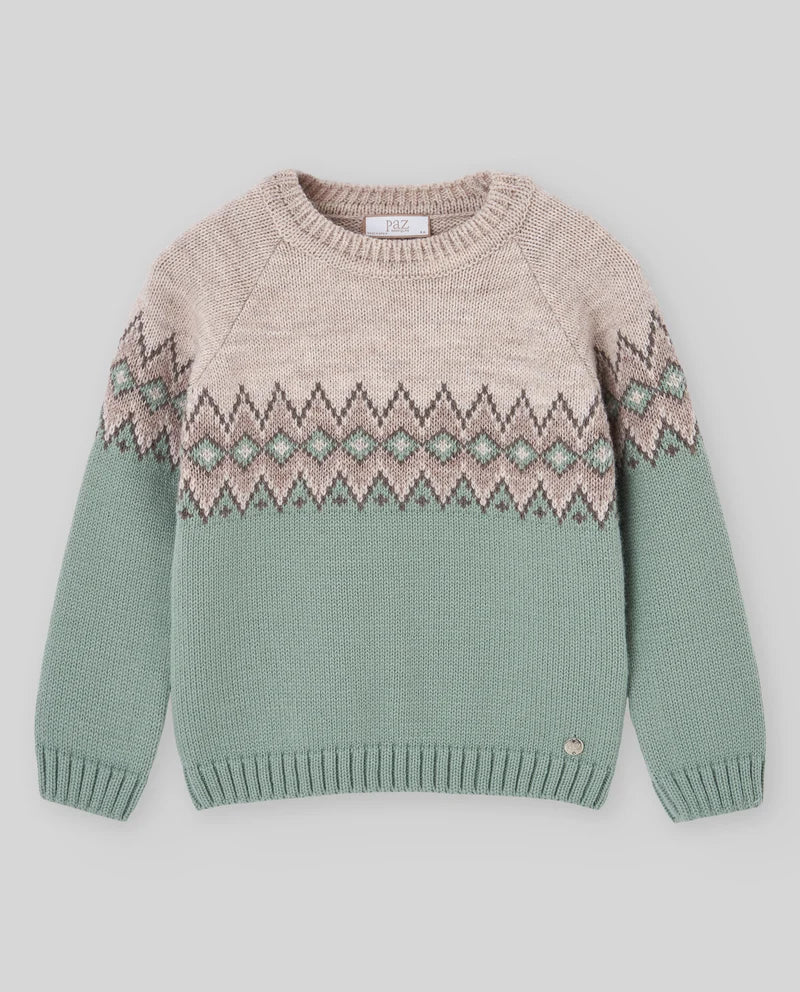Jersey GRECA NADAL  beige y verde agua para niño de la marca  PAZ RODRIGUEZ