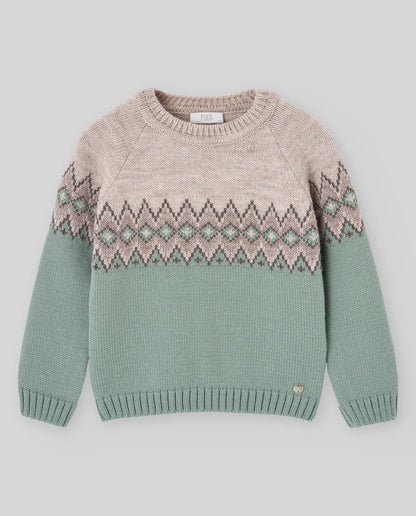 Jersey GRECA NADAL  beige y verde agua para niño de la marca  PAZ RODRIGUEZ