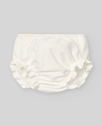 Vestido blanco con bragita decorado con encaje de la marca Paz Rodriguez