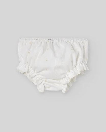 Vestido de algodón blanco de manga corta con braguitas para bebé niña Paz Rodriguez