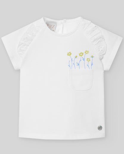 Conjunto de camiseta y falda de tirantes blanco/azul ¨PEONZA¨para niña de marca Paz Rodriguez (Copia)