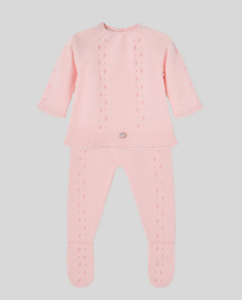 Conjunto de punto rosa Essentia para bebé niña Paz Rodriguez