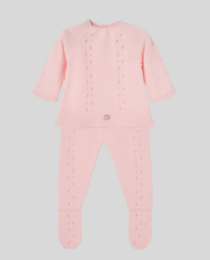Conjunto de punto rosa Essentia para bebé niña Paz Rodriguez