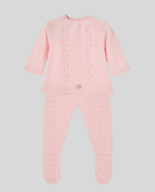 Conjunto de punto rosa Essentia para bebé niña Paz Rodriguez