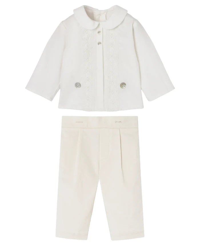 Set de camisa de manga larga y pantalón blancos de Paz Rodriguez para niño