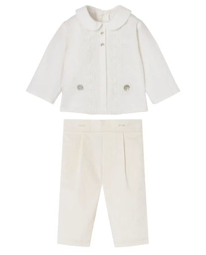 Set de camisa de manga larga y pantalón blancos de Paz Rodriguez para niño