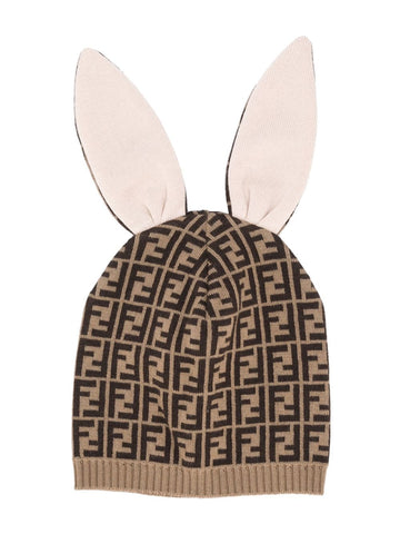 Hat with bunny ears and FF motif in jacquard FENDI