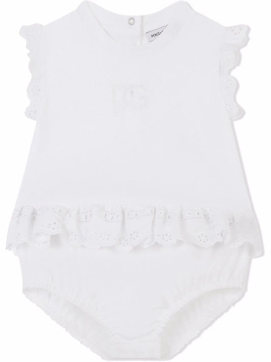 Pelele de punto y  popelina bordado de la marca Dolce & Gabbana Kids para bebé niña