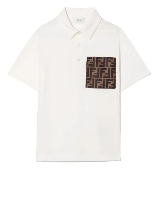 Polo júnior para niño blanco con bolsillo con logo Fendi