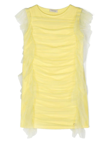 فستان TWINSET أصفر اللون للفتيات بدون أكمام من التول