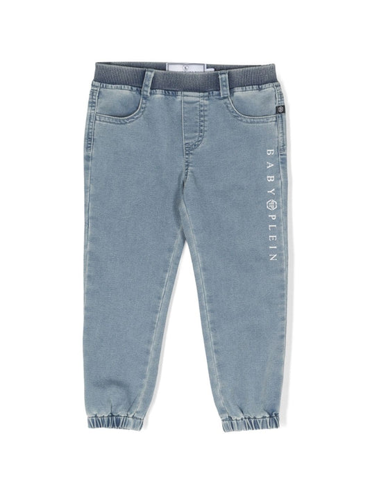 Pantalón largo denim azul claro con logo y bolsillos Philipp Plein