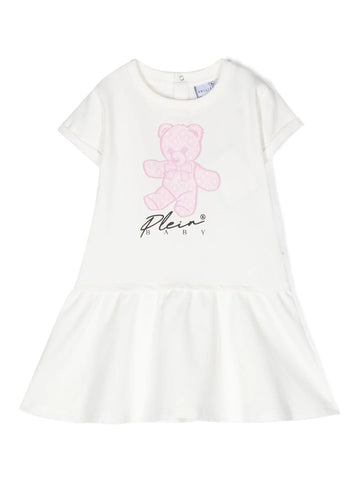 Childrenswear - white dress with bear and logo print Philipp Plein