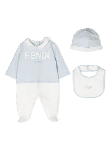 Pelele azul con logo bordado Fendi Kids