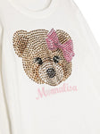 Camiseta con detalles de strass estampado Teddy Bear con lazo rosa Monnalisa