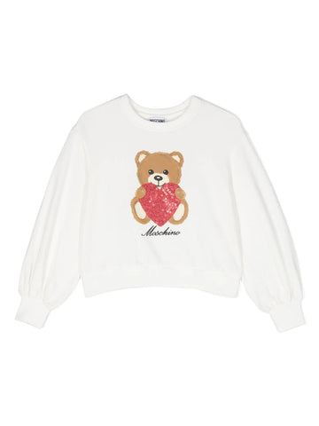 White sweatshirt with bear print and logo MOSCHINO