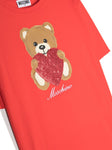 Red t-shirt with bear print and logo MOSCHINO