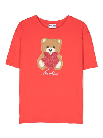 Ropa para niñas -  camiseta roja con oso estampado y logo MOSCHINO
