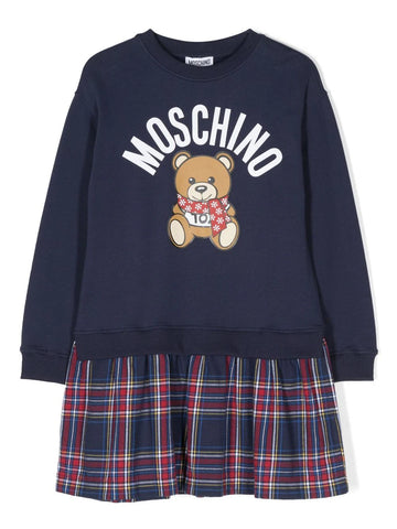 ملابس للبنات - فستان باللون الأزرق الداكن مع الدب وشعار MOSCHINO