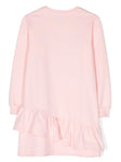 ملابس الأطفال - فستان على شكل سويت شيرت وردي اللون مع شعار MOSCHINO مطبوع