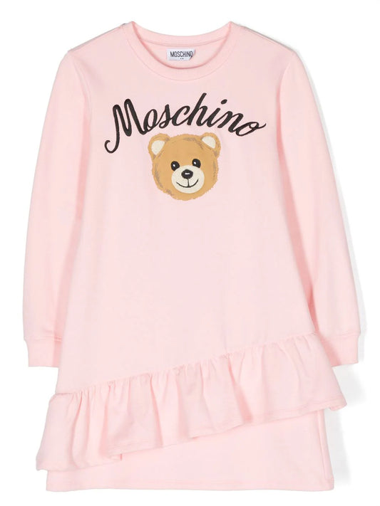 Ropa para niños - vestido rosa estilo sudadera con logo estampado MOSCHINO
