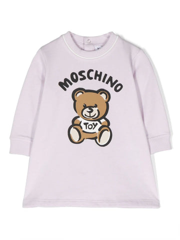 Ropa para niñas -  vestido lila suave con oso y logo MOSCHINO