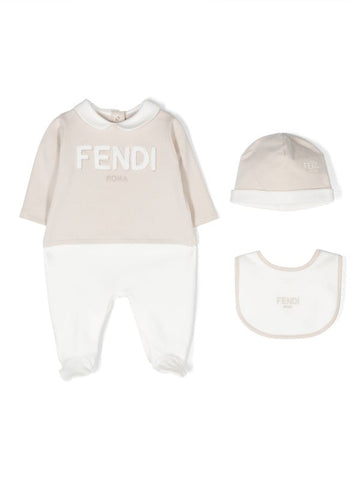 Biege romper suit with embroidered logo FENDI
