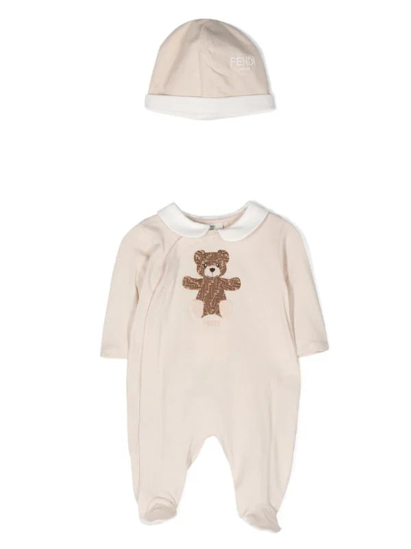 Kit de punto beige con osito de la marca Fendi Kids para bebé